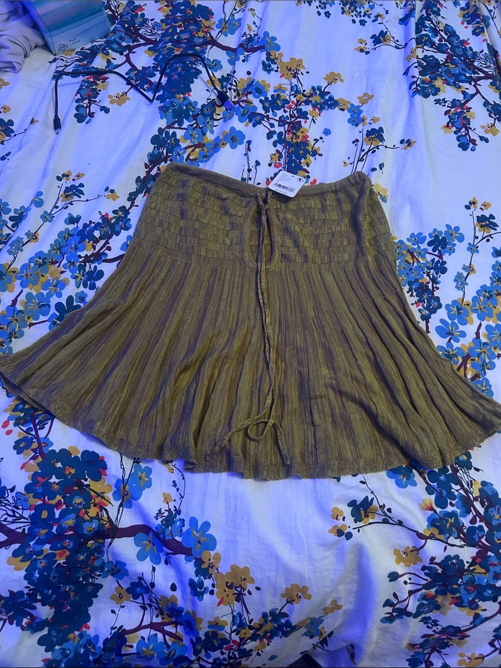 Free People Olive Green Flared Smock Waist Skirt